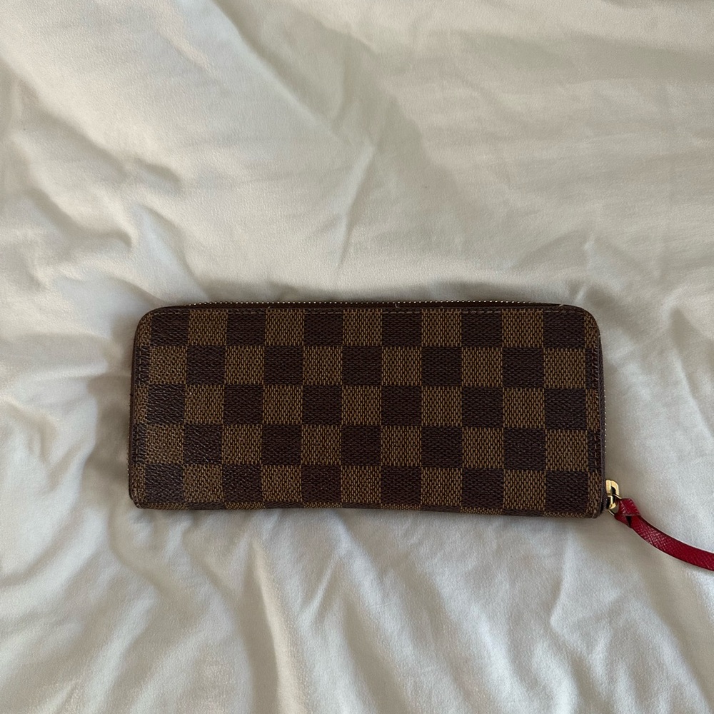Louis Vuitton Brown Checkered Wallet with Red Accent